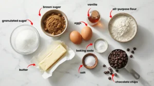 Chocolate chip cookies ingredients.