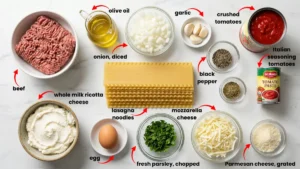 Easy home made lasagna recipe ingredients.