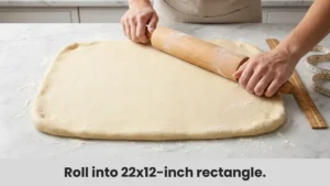  Rolling out the dough rectangle for a King Cake recipe.